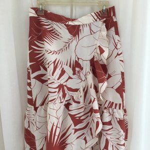MADEWELL TROPICAL PRINT MIDI RUFFLE-WRAP SKIRT SIZE 6
